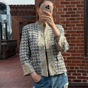 Dolce & Gabbana Blue and Cream Tweed Lace-Trim Jacket